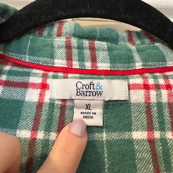 Croft & Barrow Women's XL Plaid Flannel Button-Up Shirt 100% Cotton Green Red - Picture 2 of 6